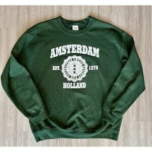 Amsterdam Holland Graphic Sweatshirt Green Gildan Heavy Blend Size M Unisex